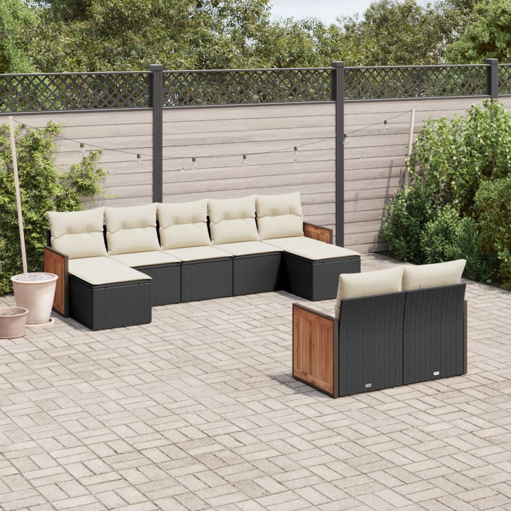 9 Piece Garden Sofa Set with Cushions Black Poly Rattan