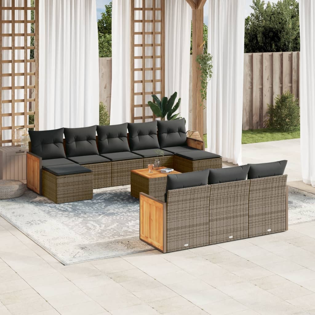 11 Piece Garden Sofa Set with Cushions Grey Poly Rattan