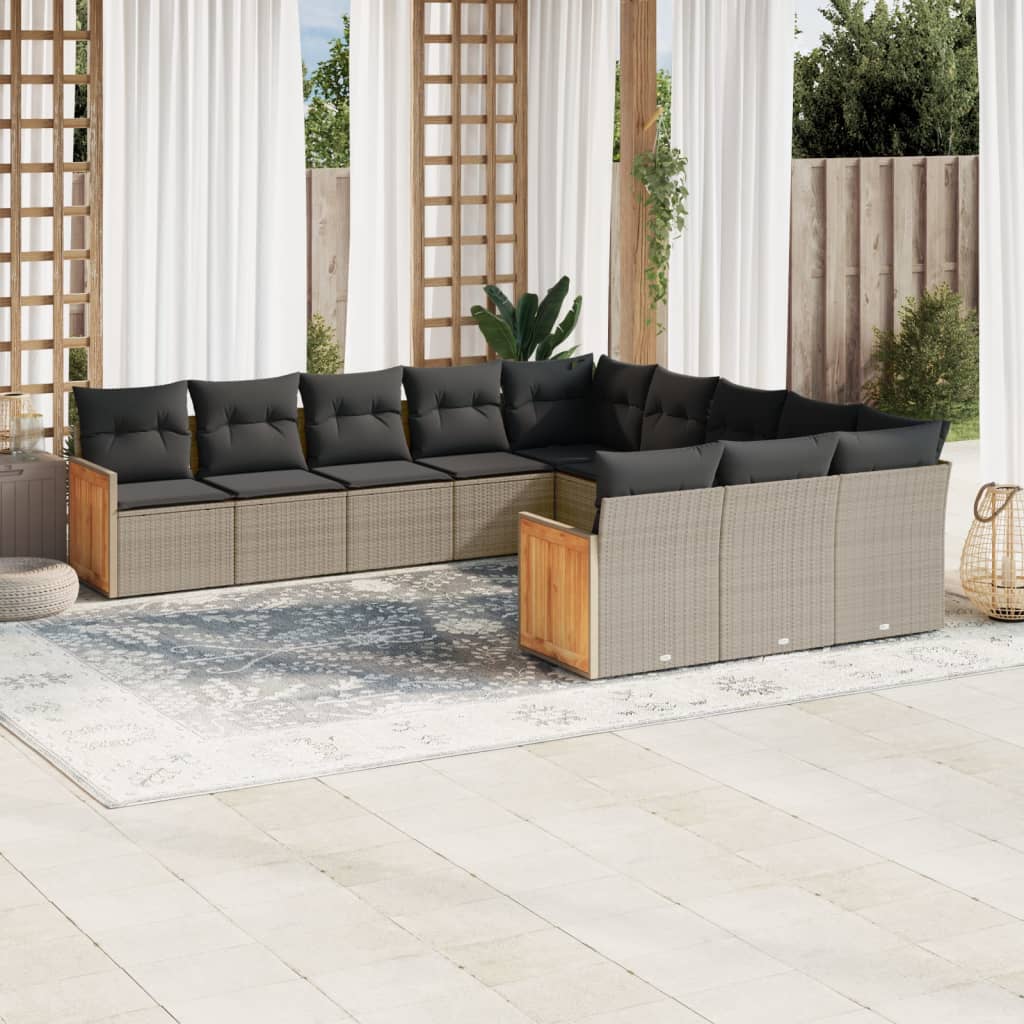 11 Piece Garden Sofa Set with Cushions Grey Poly Rattan