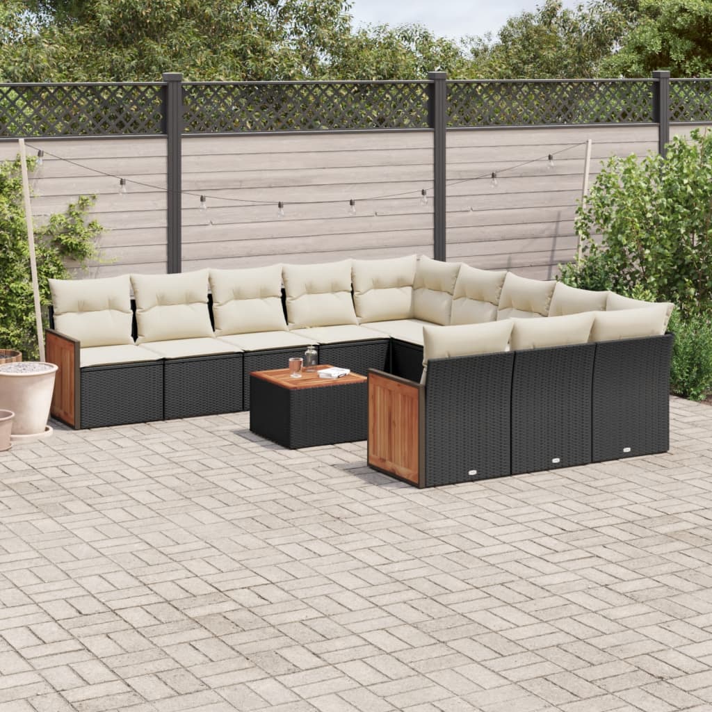 12 Piece Garden Sofa Set with Cushions Black Poly Rattan