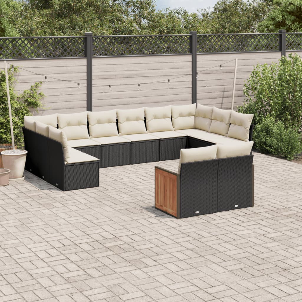 12 Piece Garden Sofa Set with Cushions Black Poly Rattan