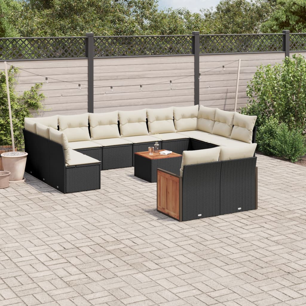 13 Piece Garden Sofa Set with Cushions Black Poly Rattan