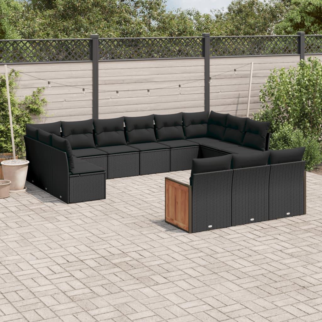 13 Piece Garden Sofa Set with Cushions Black Poly Rattan