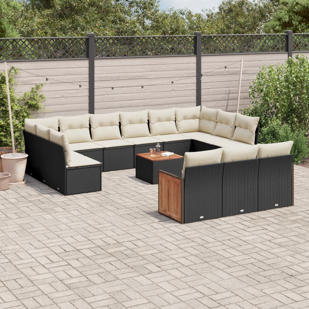 14 Piece Garden Sofa Set with Cushions Black Poly Rattan