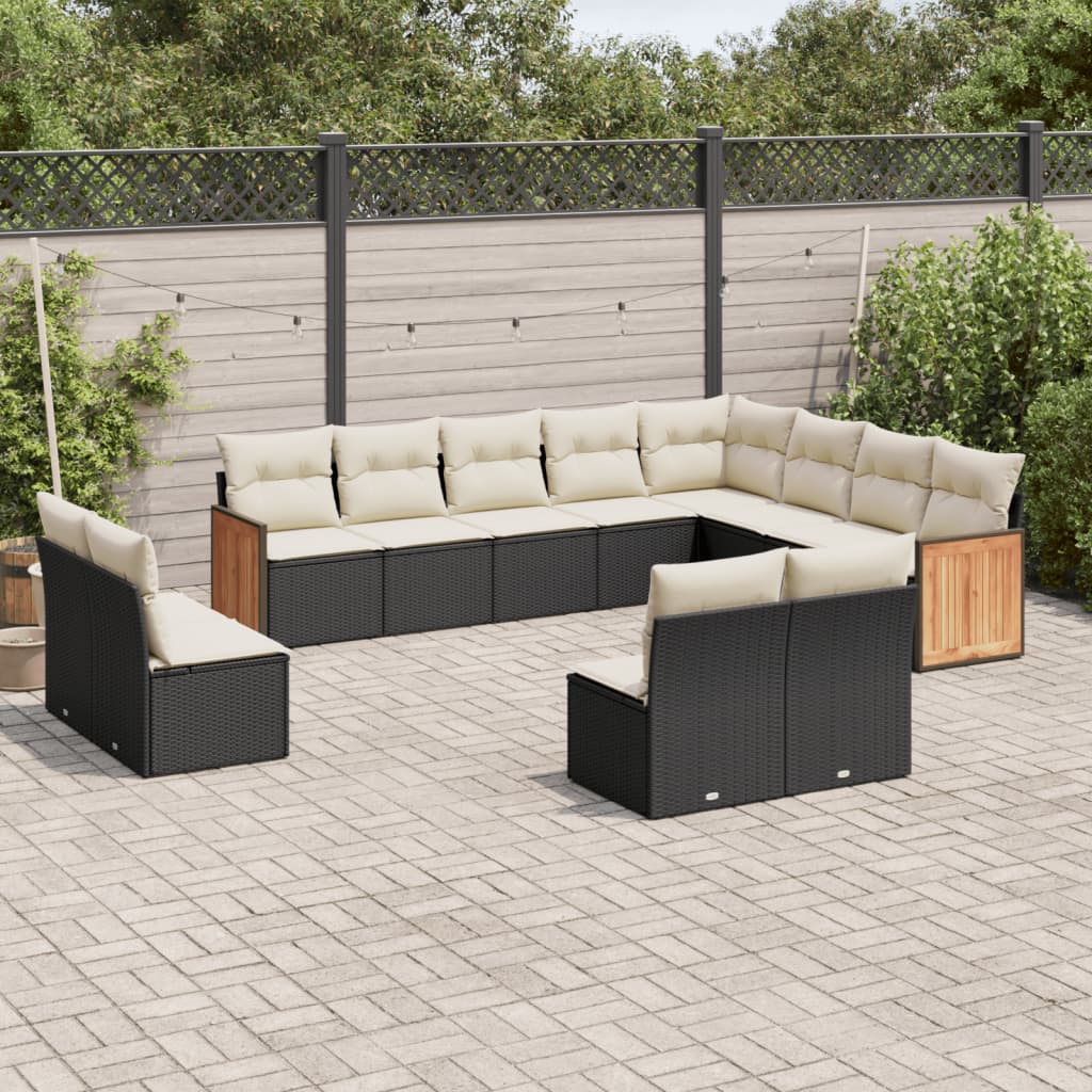 12 Piece Garden Sofa Set with Cushions Black Poly Rattan