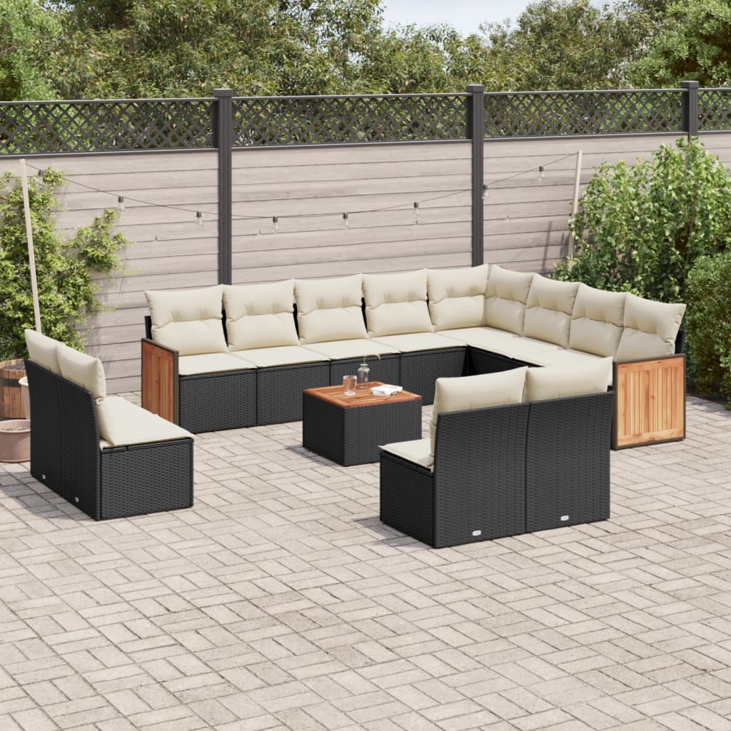 13 Piece Garden Sofa Set with Cushions Black Poly Rattan