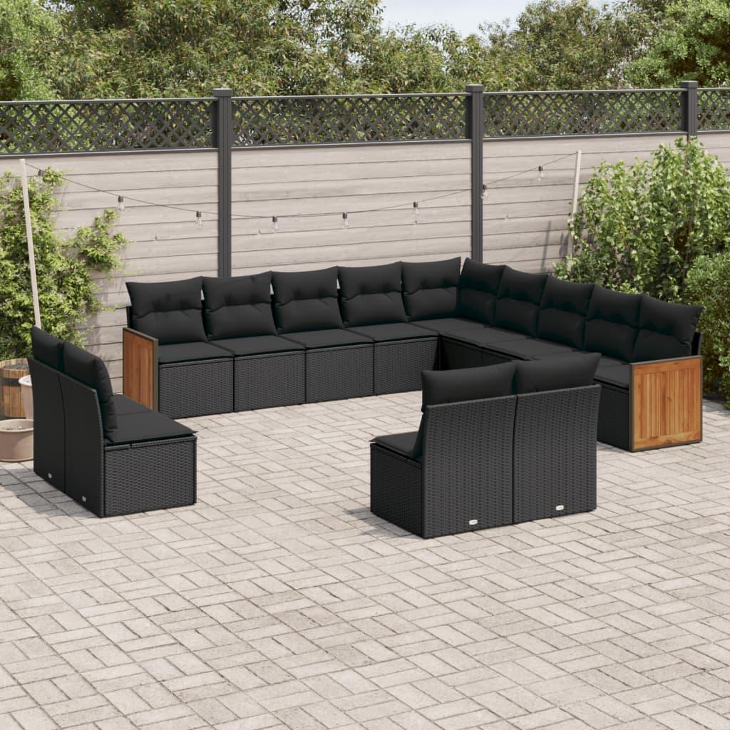 13 Piece Garden Sofa Set with Cushions Black Poly Rattan