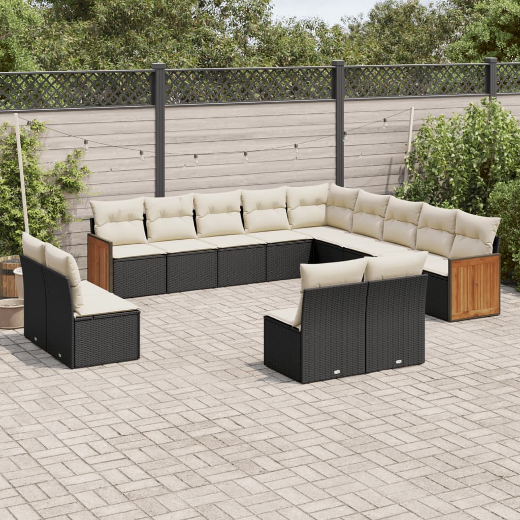 13 Piece Garden Sofa Set with Cushions Black Poly Rattan