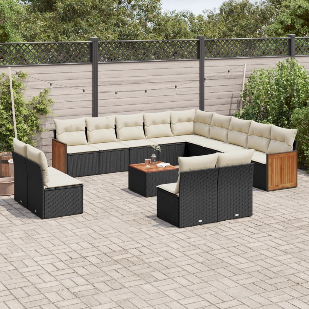 14 Piece Garden Sofa Set with Cushions Black Poly Rattan