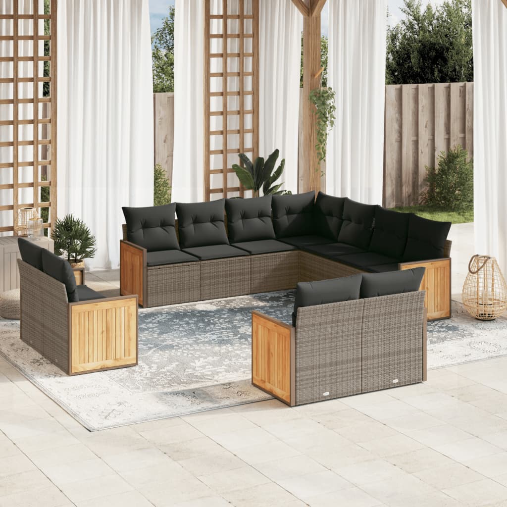 11 Piece Garden Sofa Set with Cushions Grey Poly Rattan