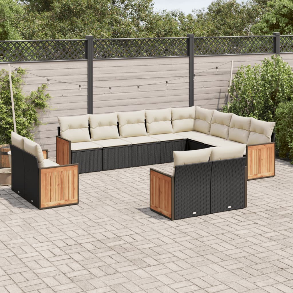 12 Piece Garden Sofa Set with Cushions Black Poly Rattan