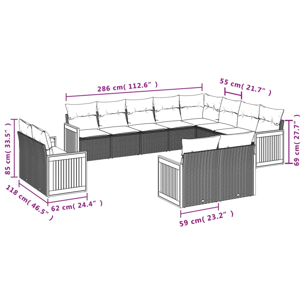 13 Piece Garden Sofa Set with Cushions Black Poly Rattan