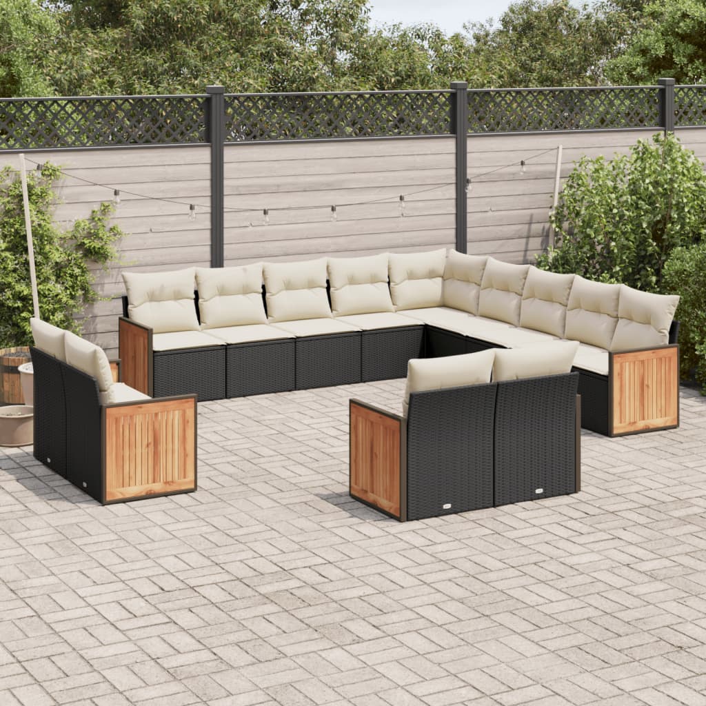 13 Piece Garden Sofa Set with Cushions Black Poly Rattan