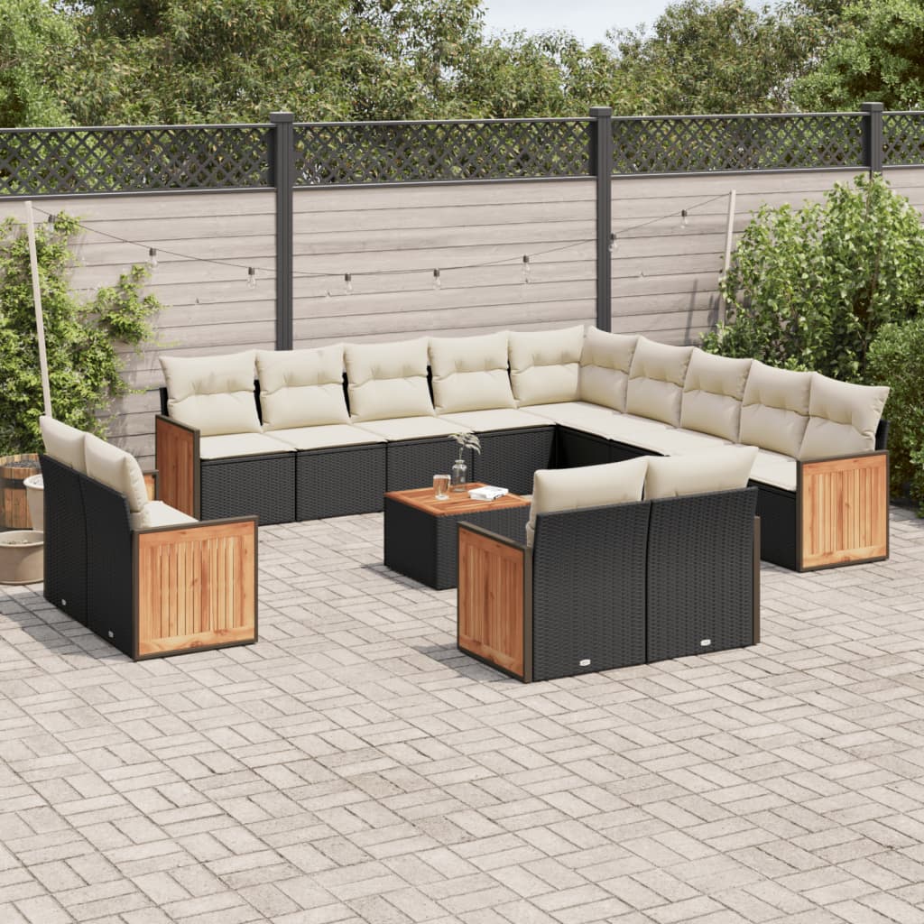 14 Piece Garden Sofa Set with Cushions Black Poly Rattan