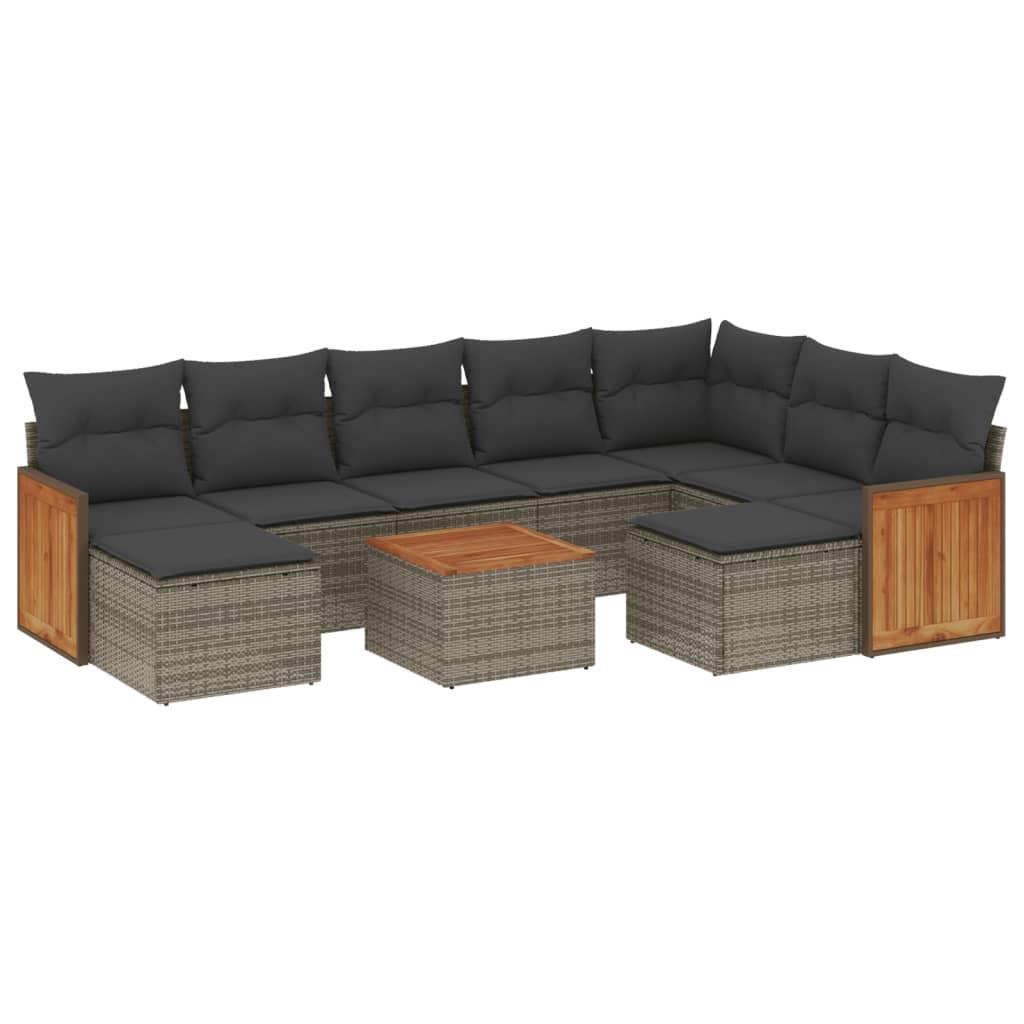 10 Piece Garden Sofa Set with Cushions Grey Poly Rattan