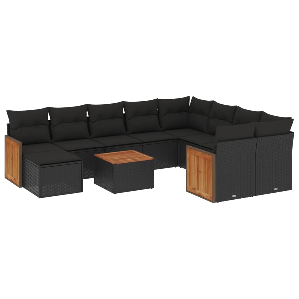 11 Piece Garden Sofa Set with Cushions Black Poly Rattan