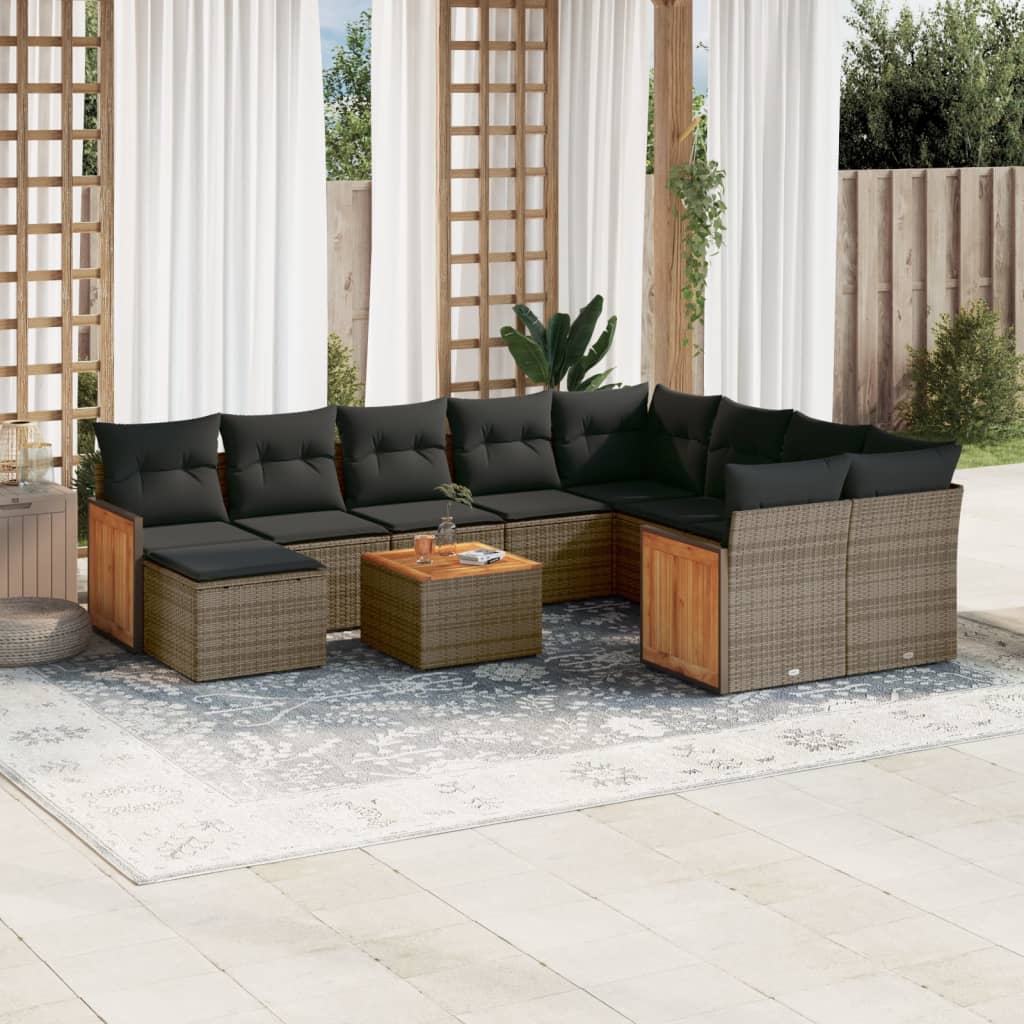 11 Piece Garden Sofa Set with Cushions Grey Poly Rattan