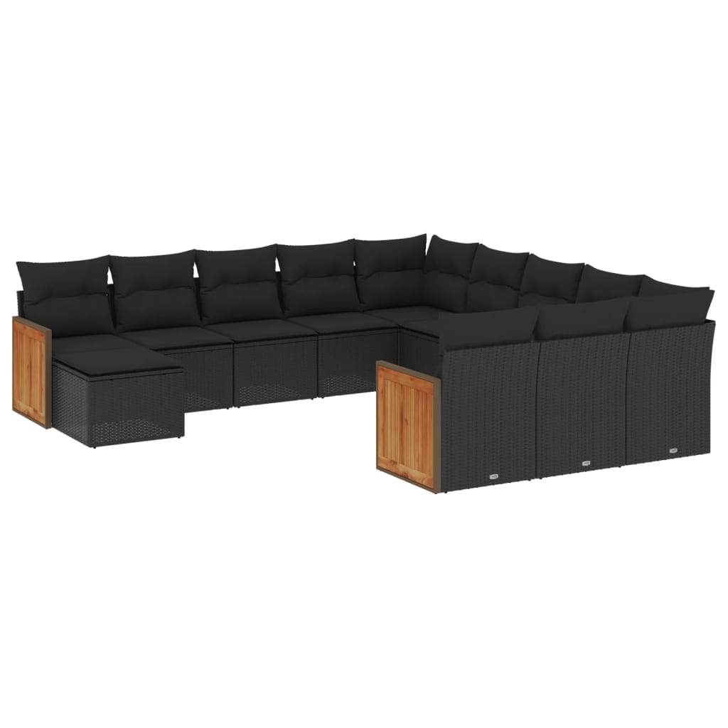 12 Piece Garden Sofa Set with Cushions Black Poly Rattan