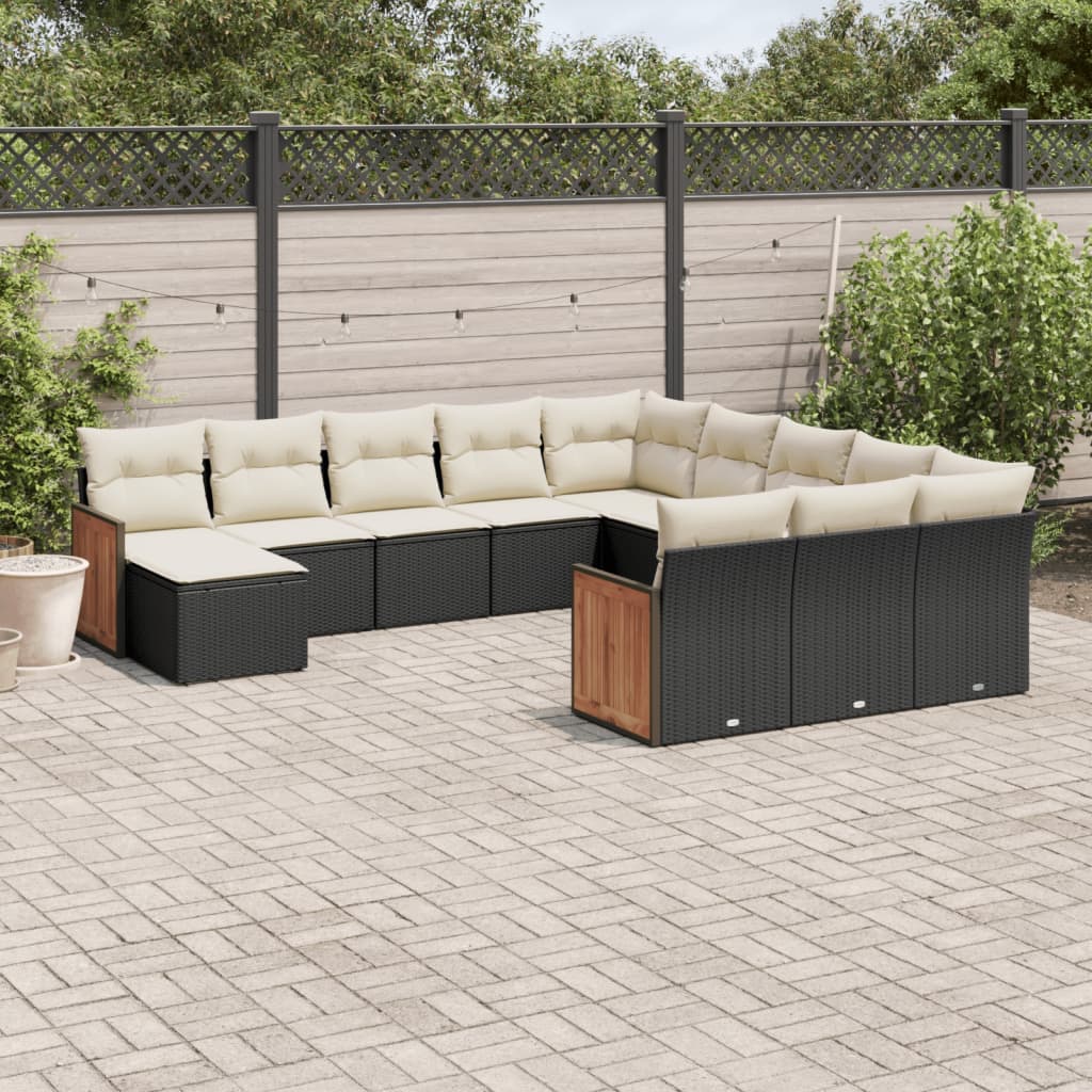 12 Piece Garden Sofa Set with Cushions Black Poly Rattan