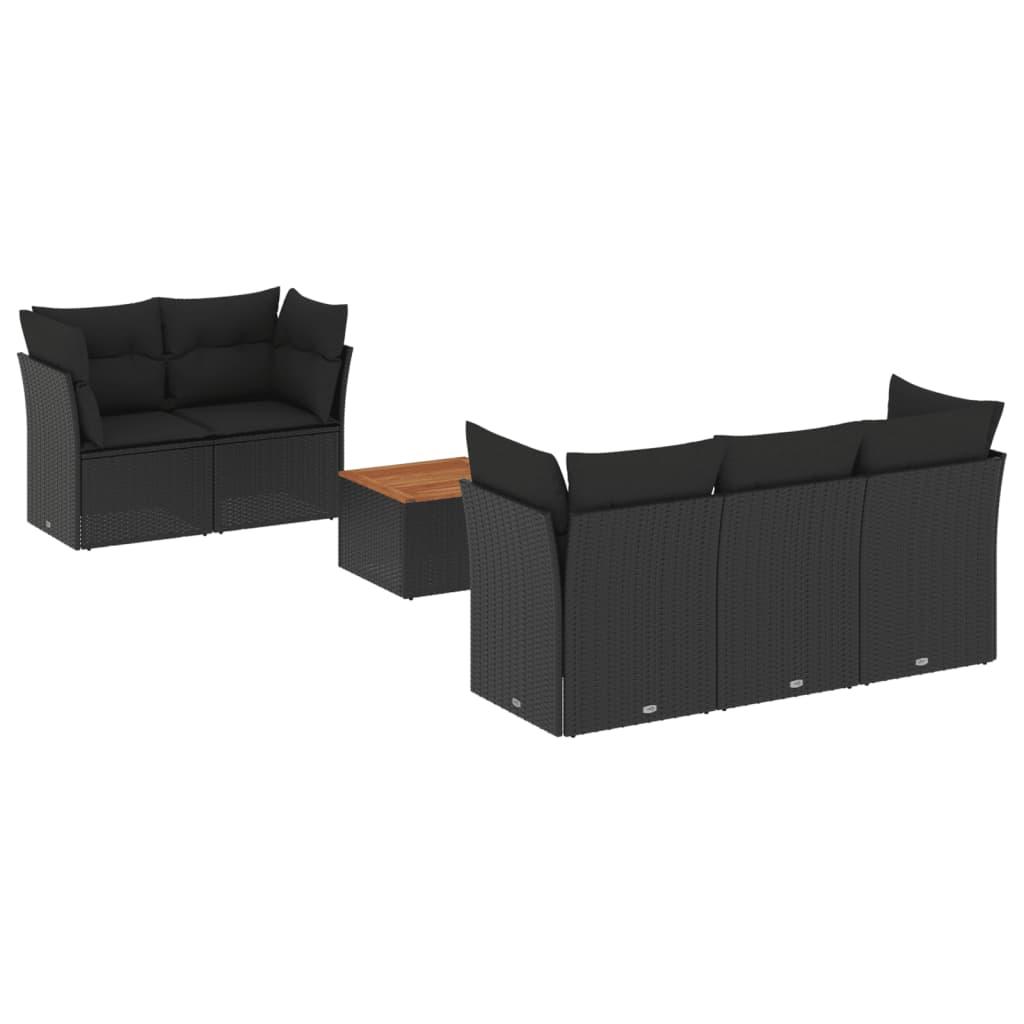 6 Piece Garden Sofa Set with Cushions Black Poly Rattan