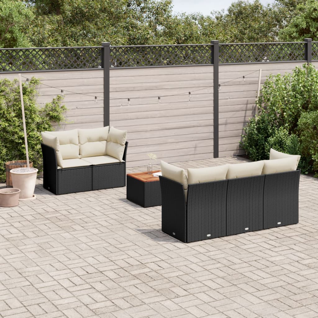 6 Piece Garden Sofa Set with Cushions Black Poly Rattan