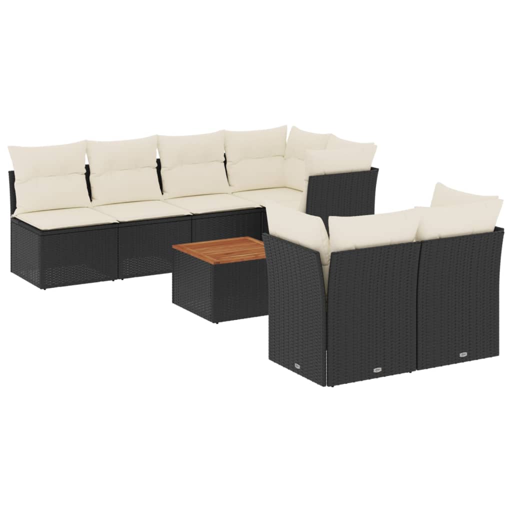 8 Piece Garden Sofa Set with Cushions Black Poly Rattan