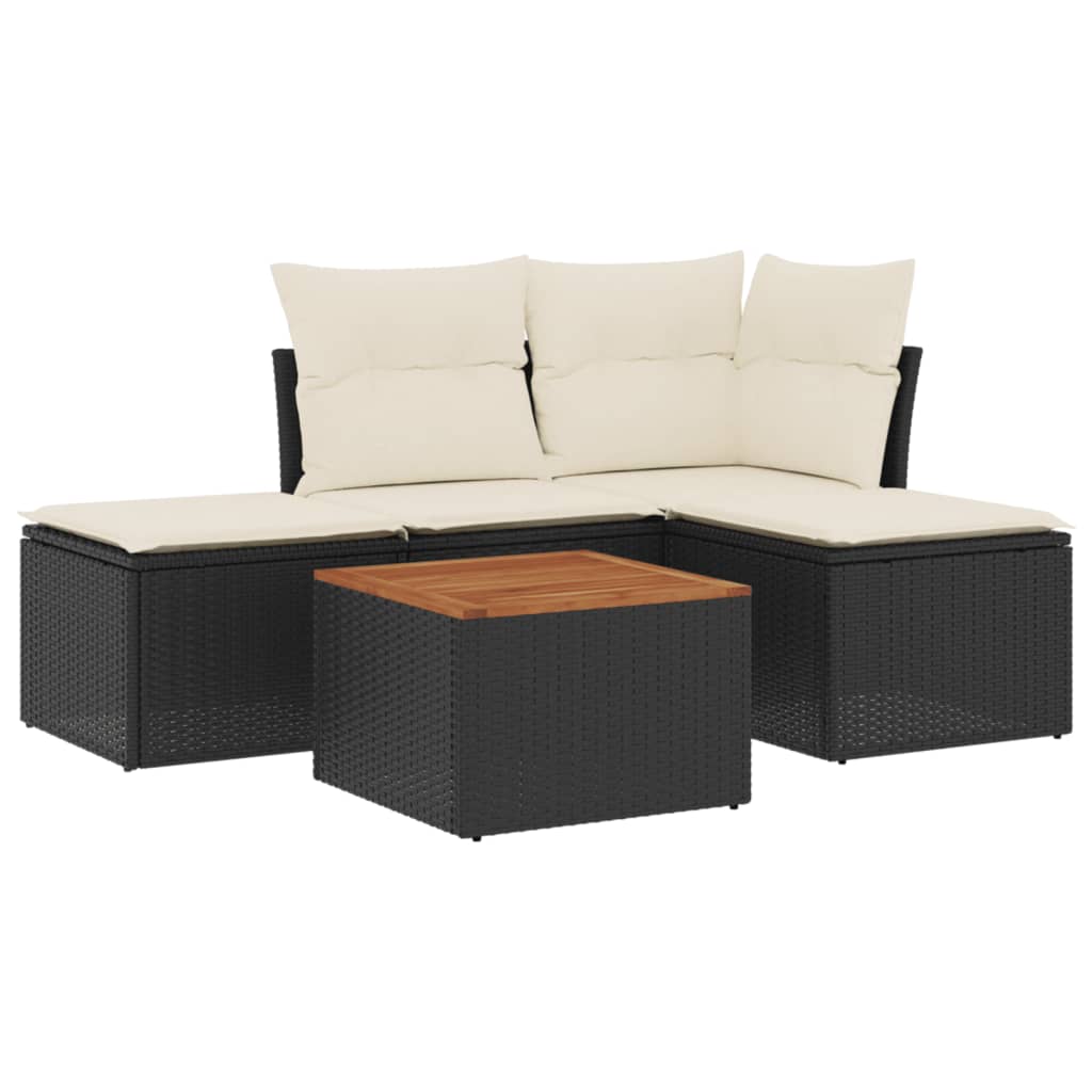 5 Piece Garden Sofa Set with Cushions Black Poly Rattan