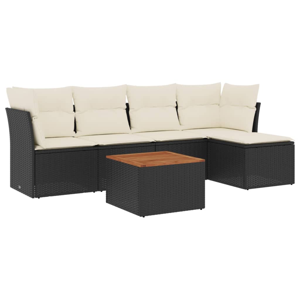 6 Piece Garden Sofa Set with Cushions Black Poly Rattan