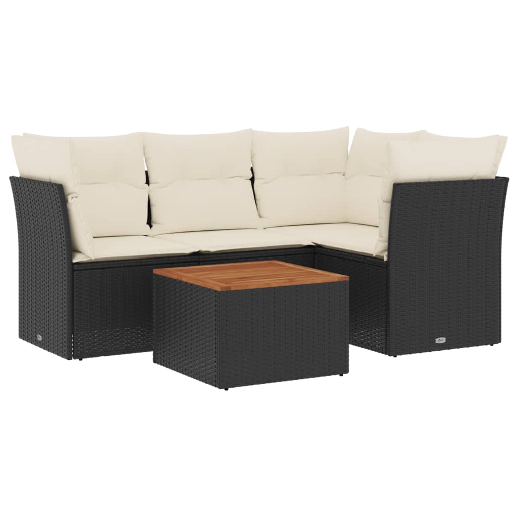 5 Piece Garden Sofa Set with Cushions Black Poly Rattan