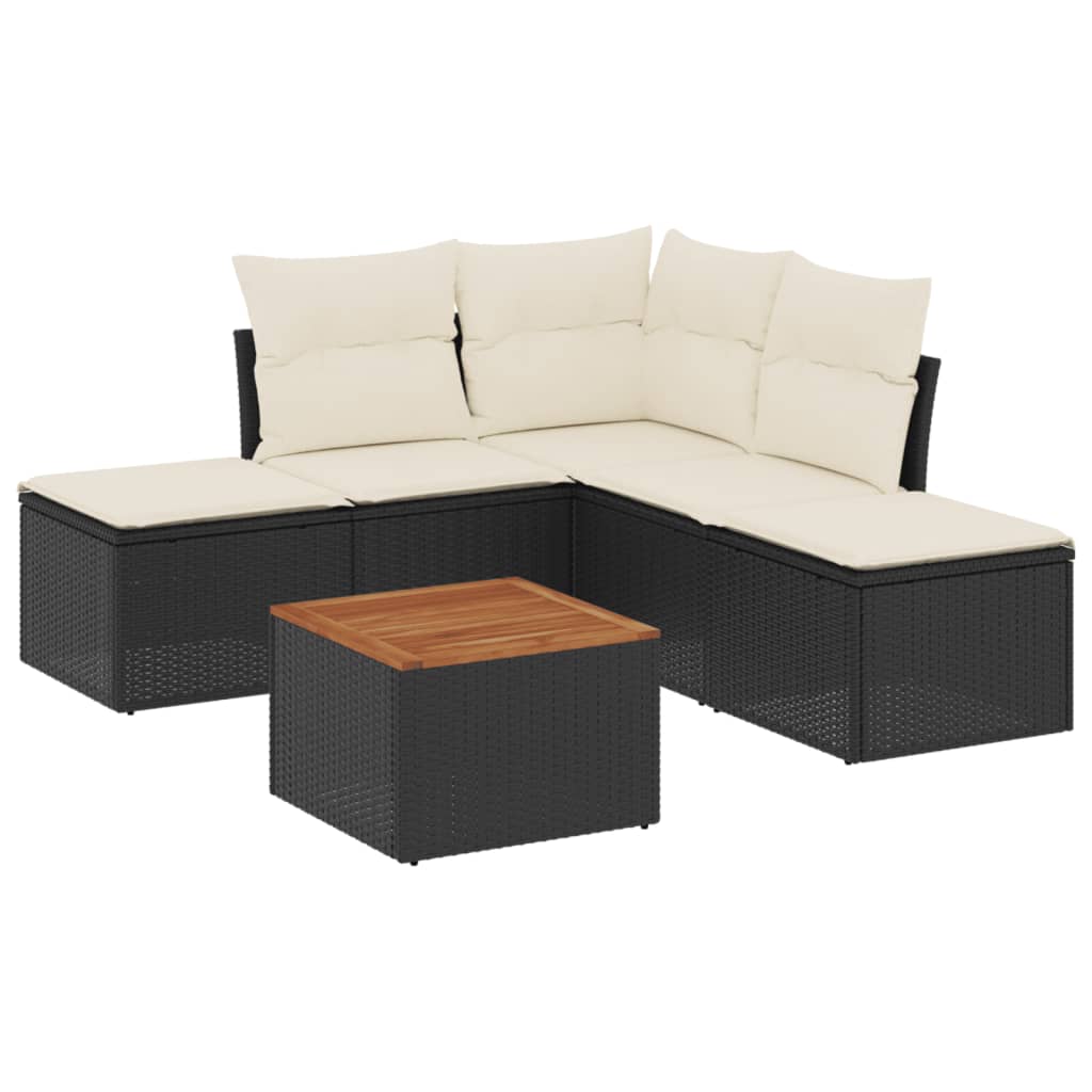 6 Piece Garden Sofa Set with Cushions Black Poly Rattan