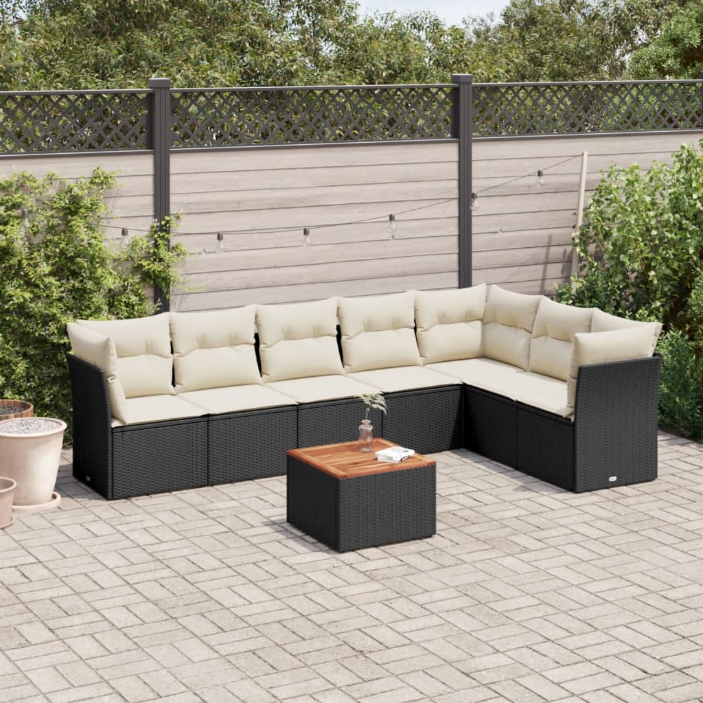 8 Piece Garden Sofa Set with Cushions Black Poly Rattan