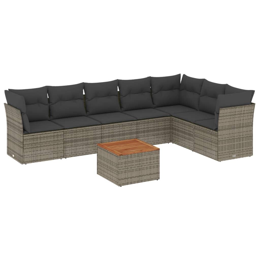 8 Piece Garden Sofa Set with Cushions Grey Poly Rattan