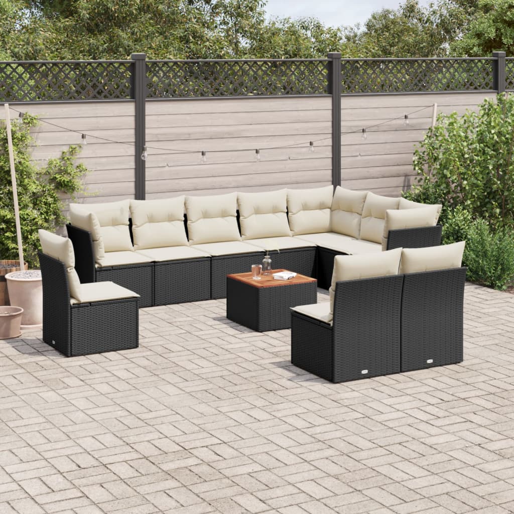 11 Piece Garden Sofa Set with Cushions Black Poly Rattan