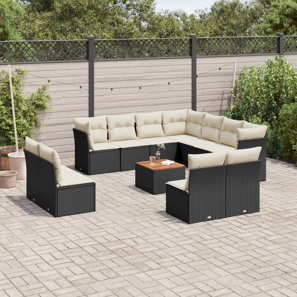 12 Piece Garden Sofa Set with Cushions Black Poly Rattan