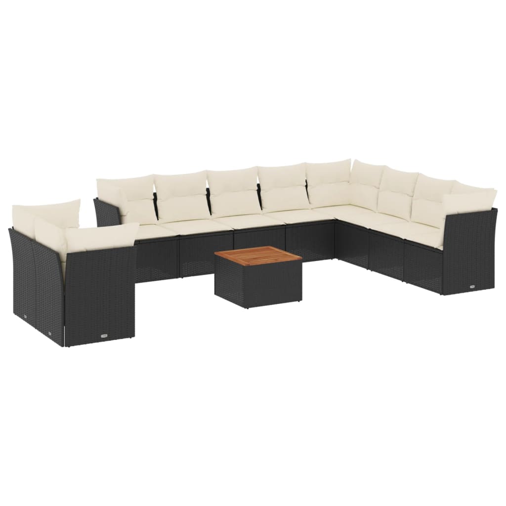 11 Piece Garden Sofa Set with Cushions Black Poly Rattan