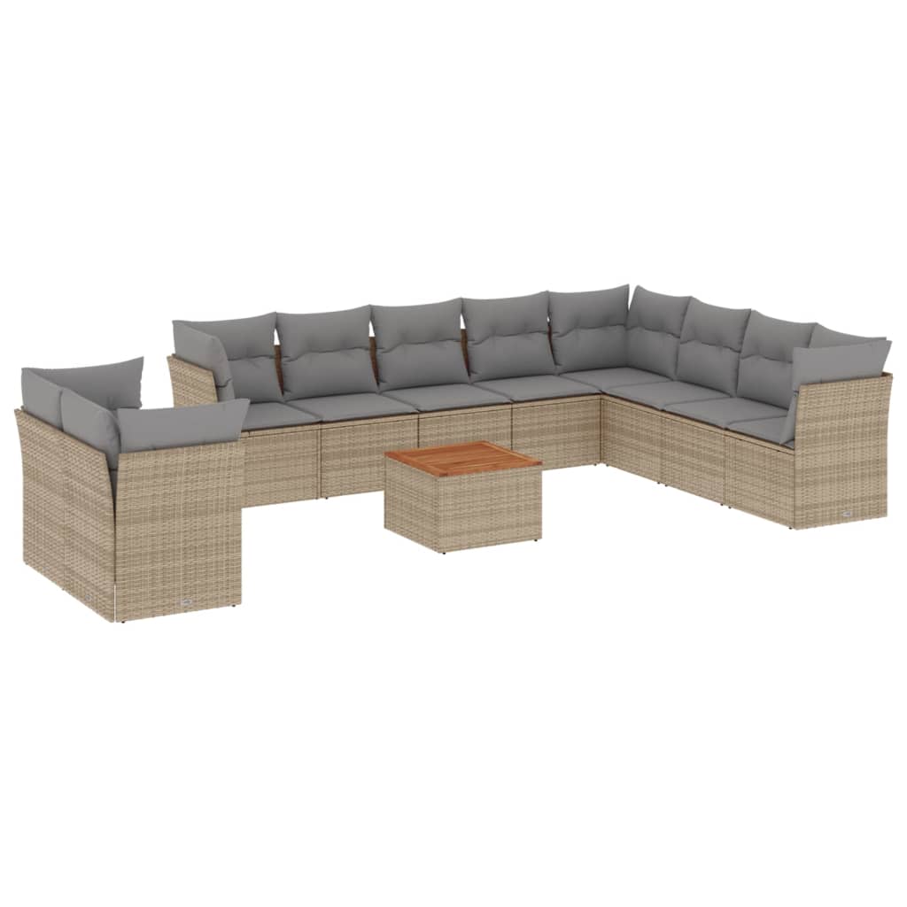 11 Piece Garden Sofa Set with Cushions Beige Poly Rattan