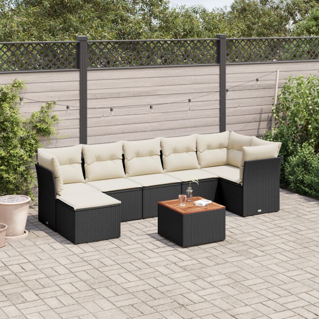 8 Piece Garden Sofa Set with Cushions Black Poly Rattan