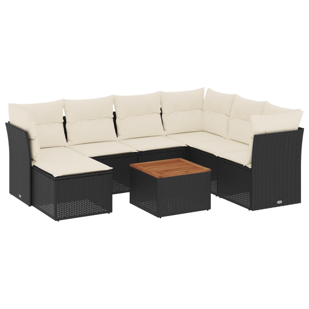 8 Piece Garden Sofa Set with Cushions Black Poly Rattan