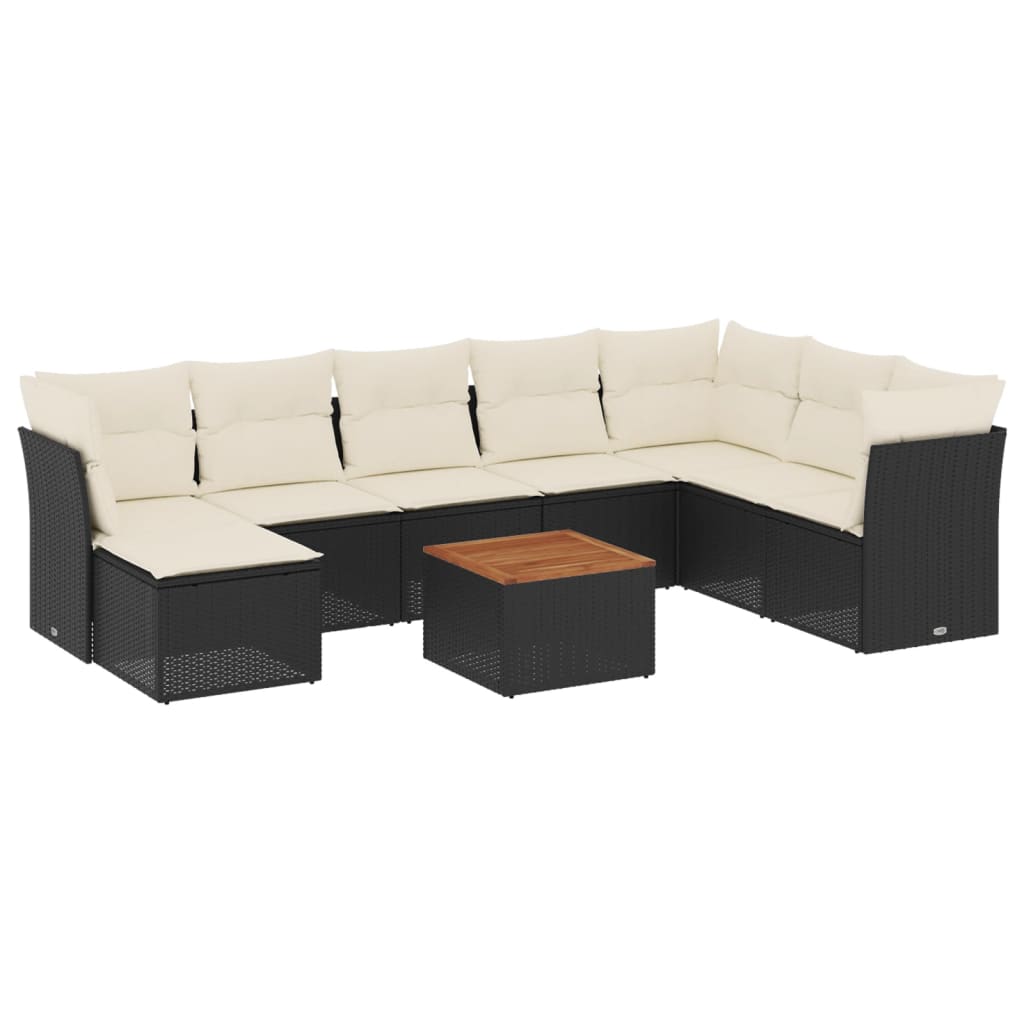 9 Piece Garden Sofa Set with Cushions Black Poly Rattan