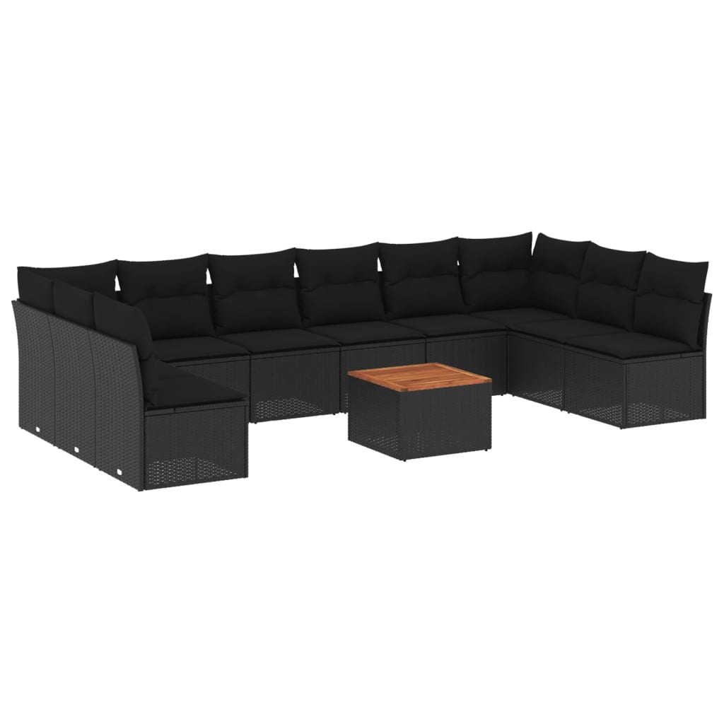 11 Piece Garden Sofa Set with Cushions Black Poly Rattan