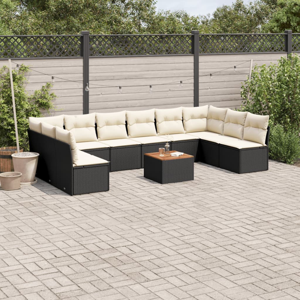 11 Piece Garden Sofa Set with Cushions Black Poly Rattan