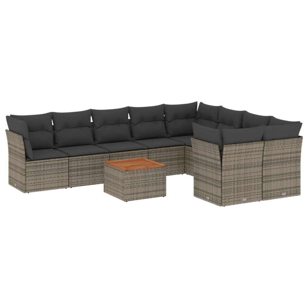 10 Piece Garden Sofa Set with Cushions Grey Poly Rattan