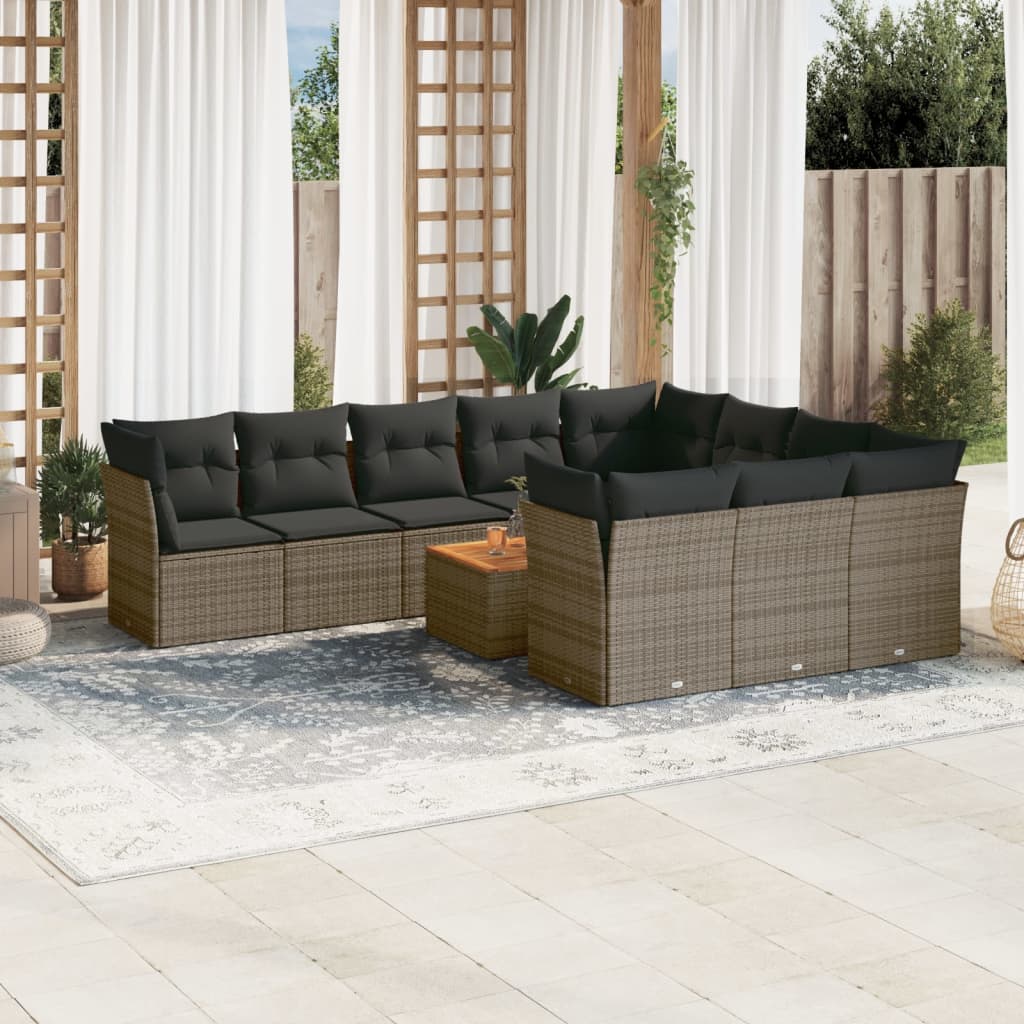 11 Piece Garden Sofa Set with Cushions Grey Poly Rattan