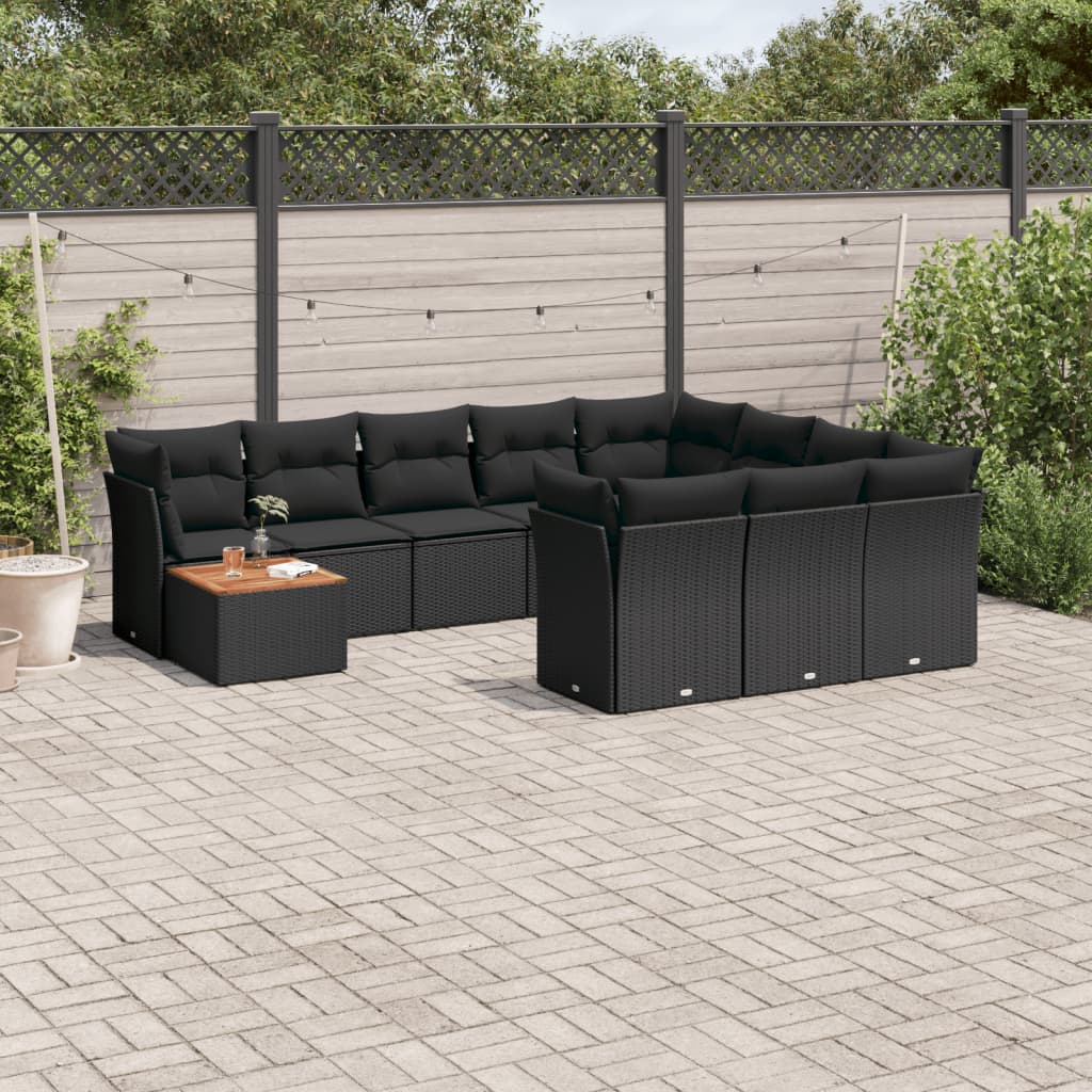 11 Piece Garden Sofa Set with Cushions Black Poly Rattan