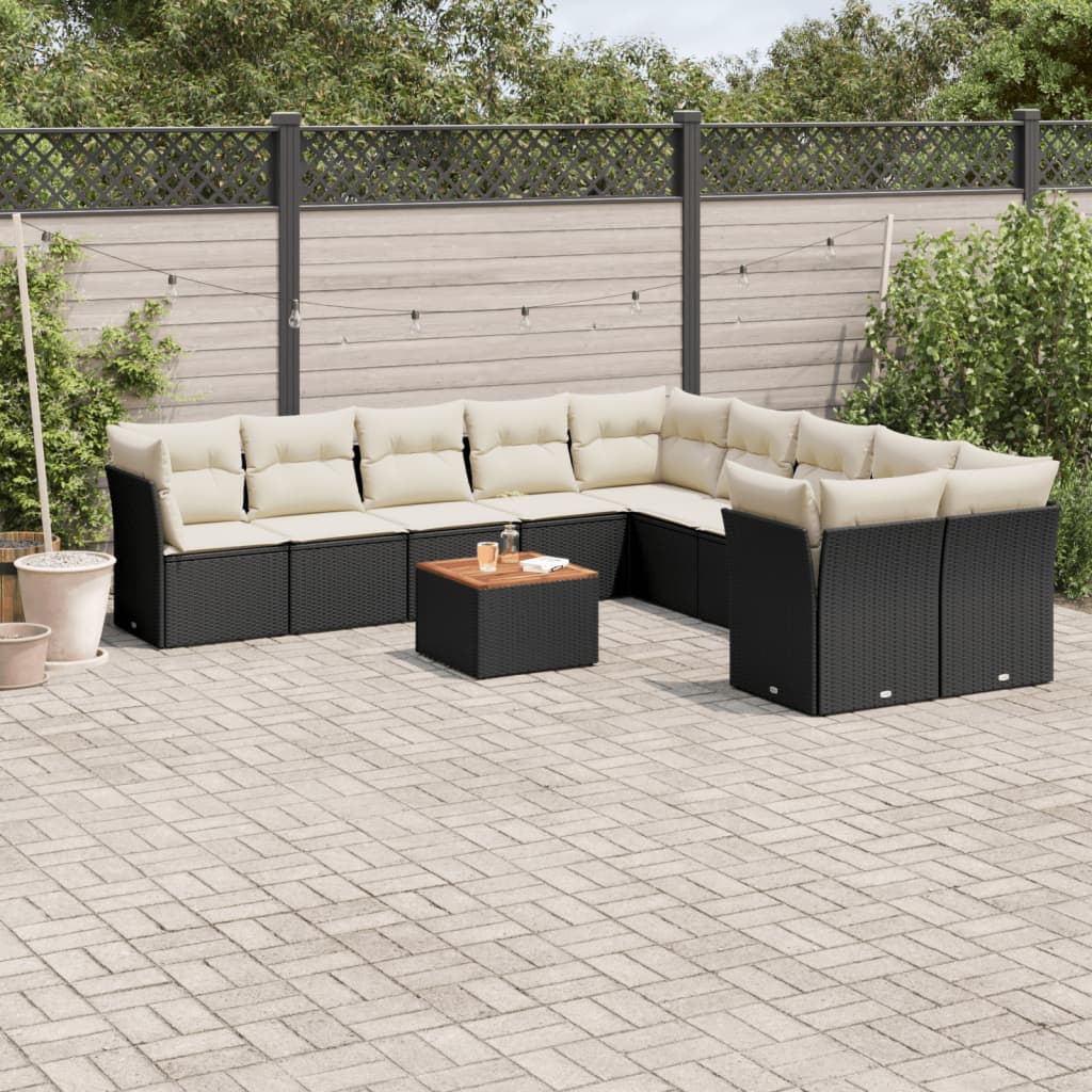 11 Piece Garden Sofa Set with Cushions Black Poly Rattan