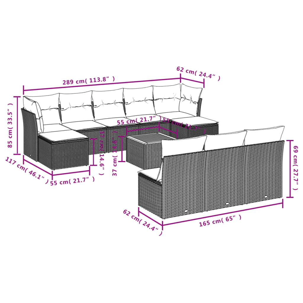 11 Piece Garden Sofa Set with Cushions Grey Poly Rattan