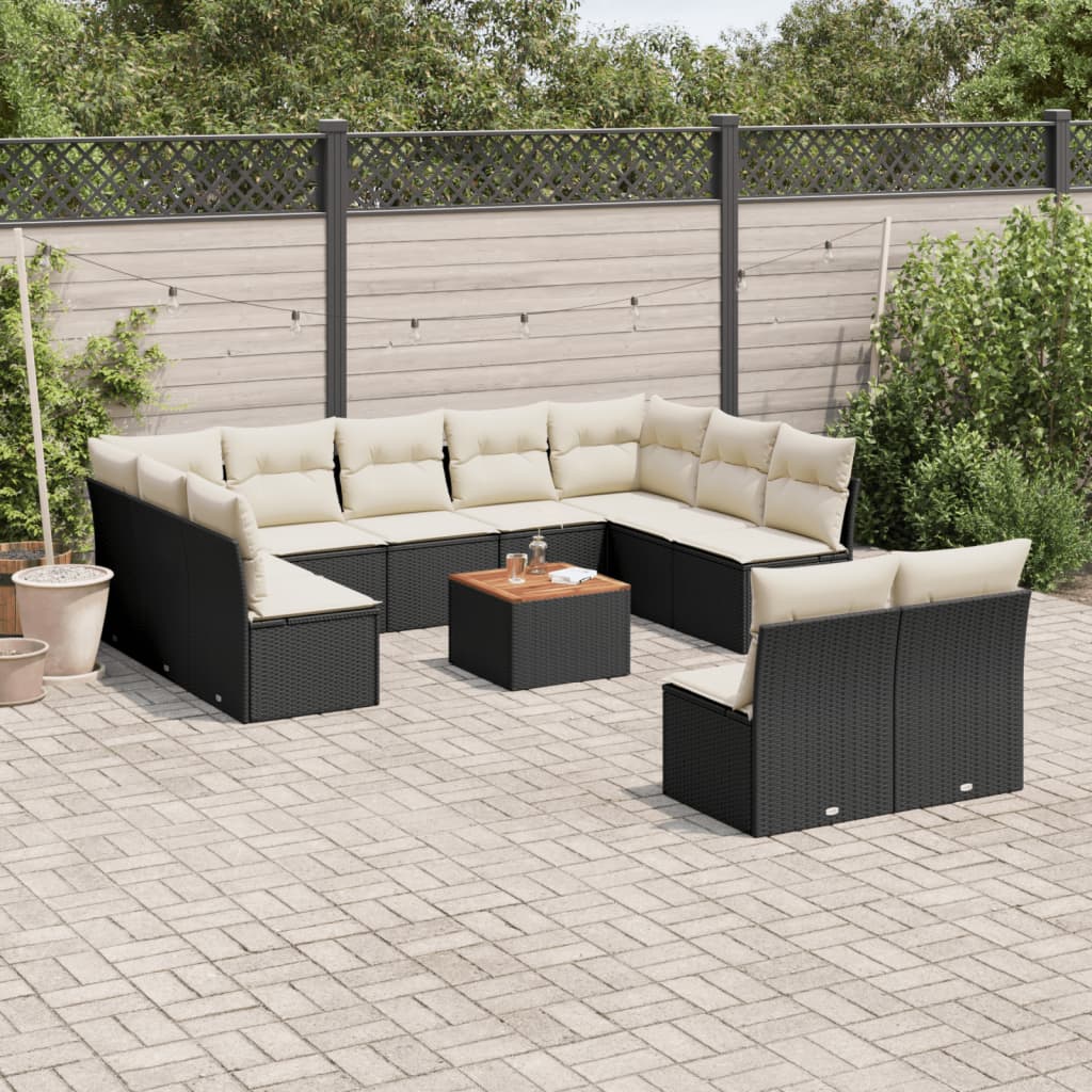 12 Piece Garden Sofa Set with Cushions Black Poly Rattan