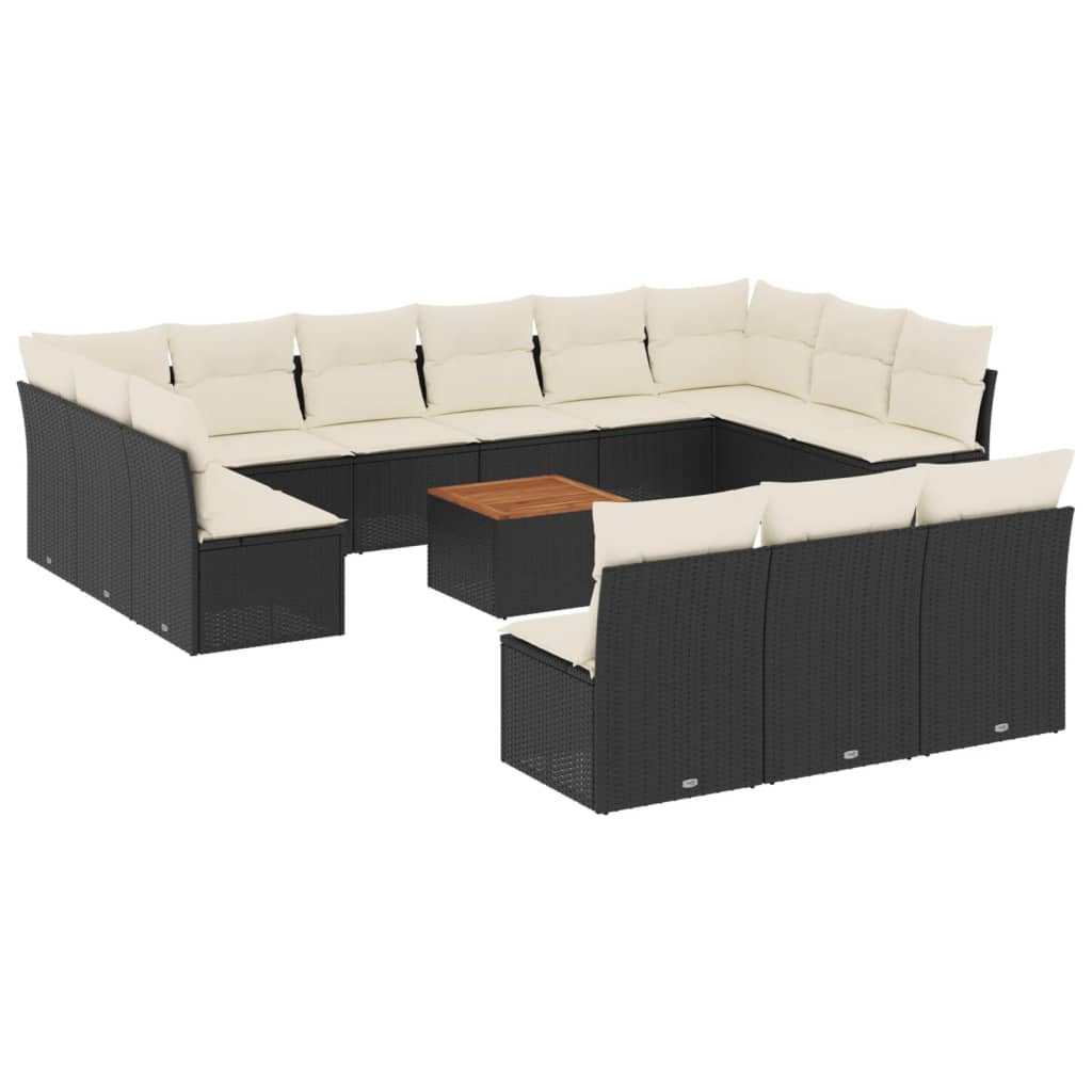 14 Piece Garden Sofa Set with Cushions Black Poly Rattan