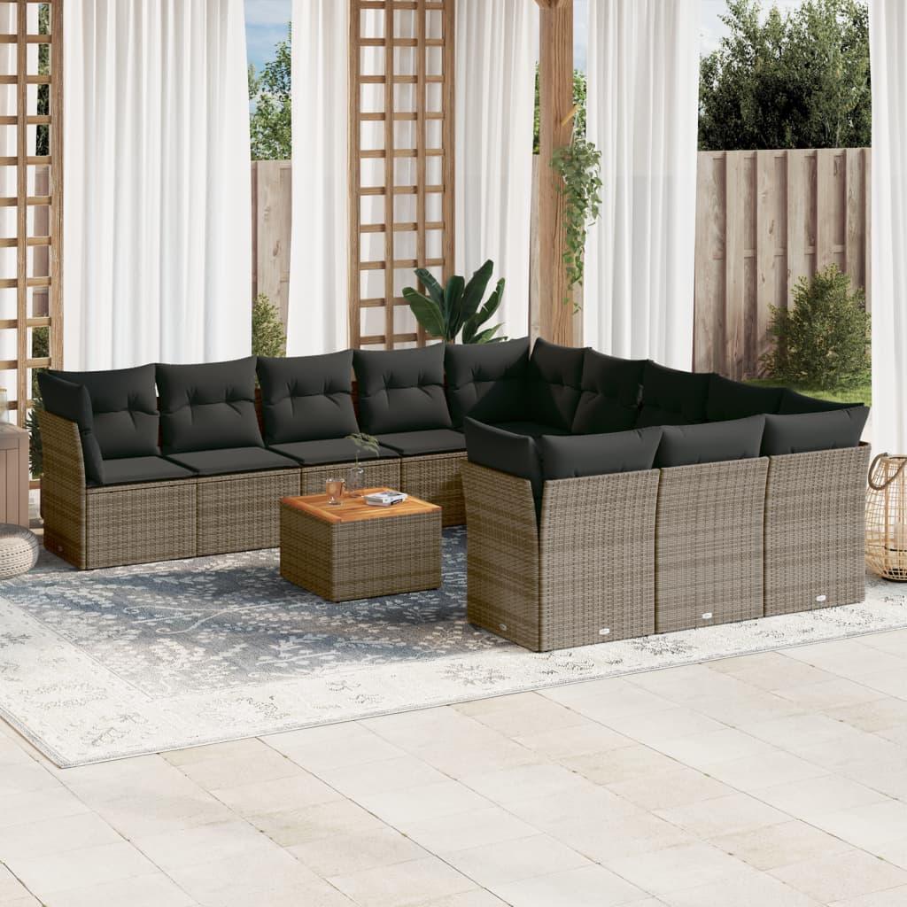 12 Piece Garden Sofa Set with Cushions Grey Poly Rattan