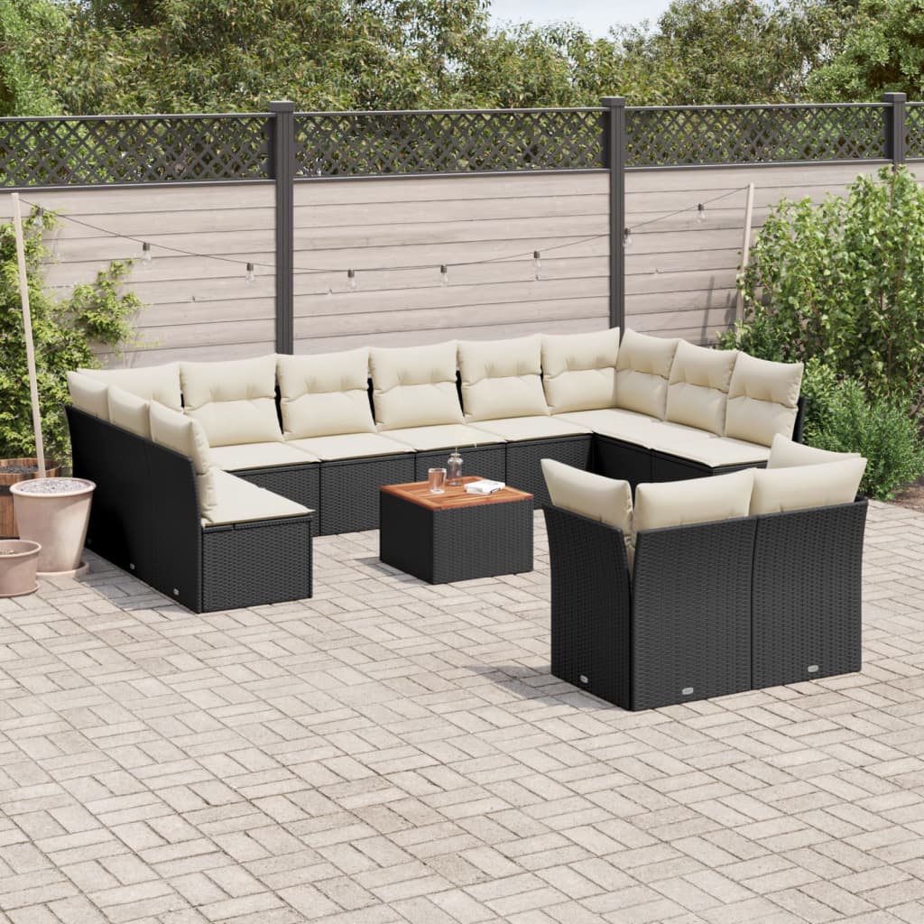 13 Piece Garden Sofa Set with Cushions Black Poly Rattan